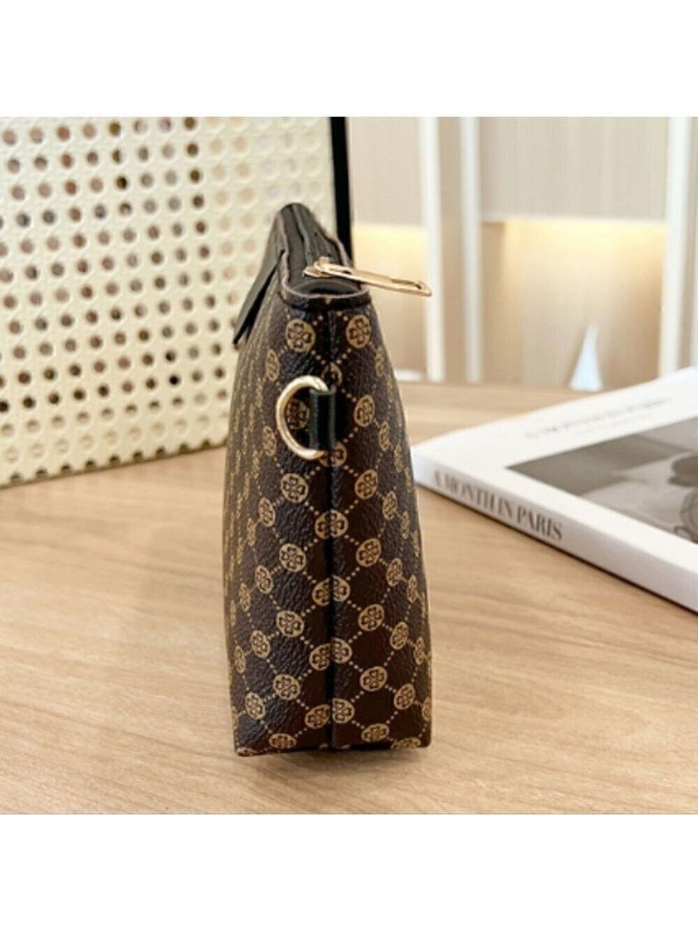 Mini Vegan Leather Print Monogram Square Zipper Crossbody - Picture 14 of 17
